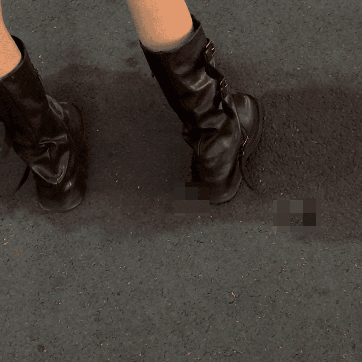 Game arcade leather shoes + Outdoor plaza women in chunky heels and boots candid crush