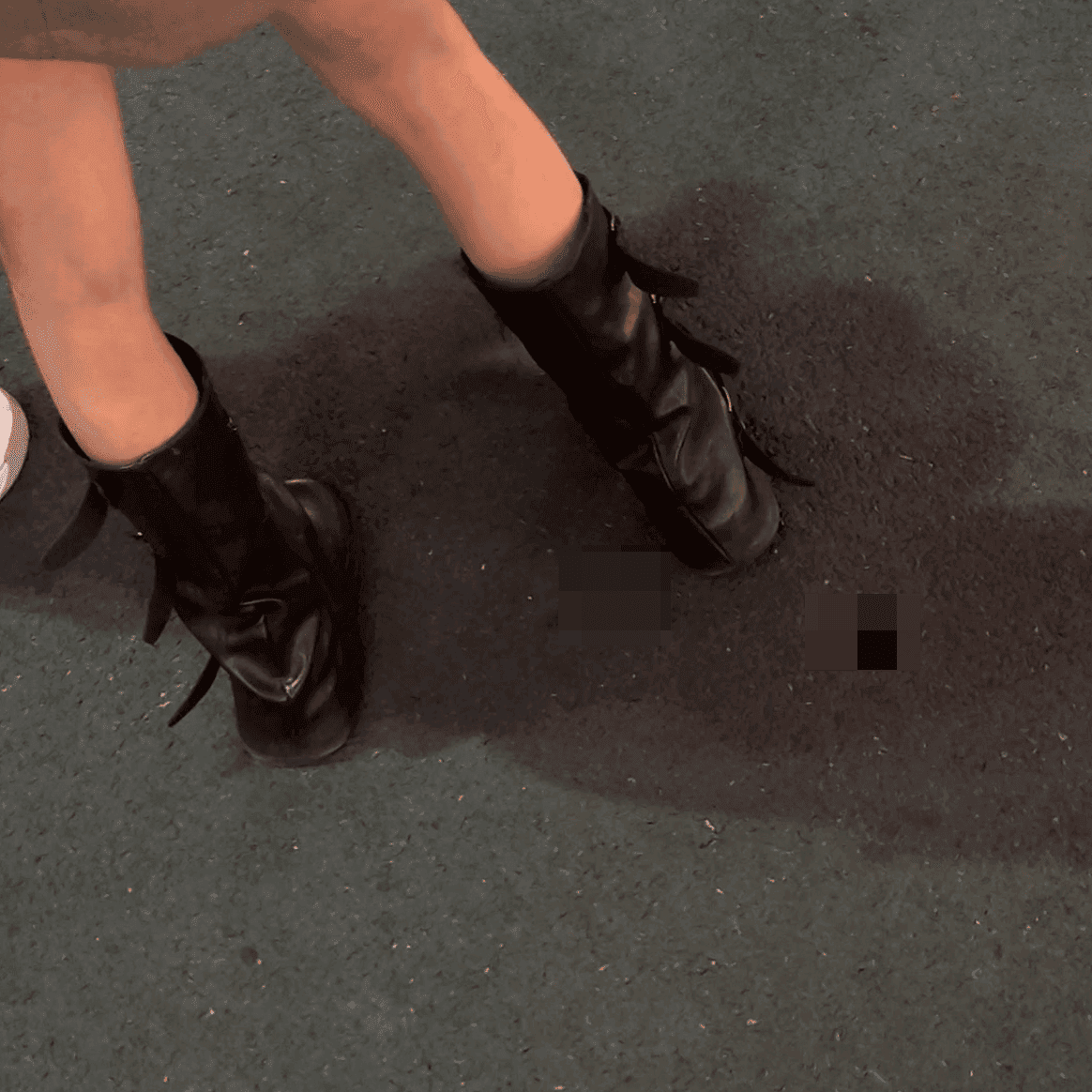 Game arcade leather shoes + Outdoor plaza women in chunky heels and boots candid crush