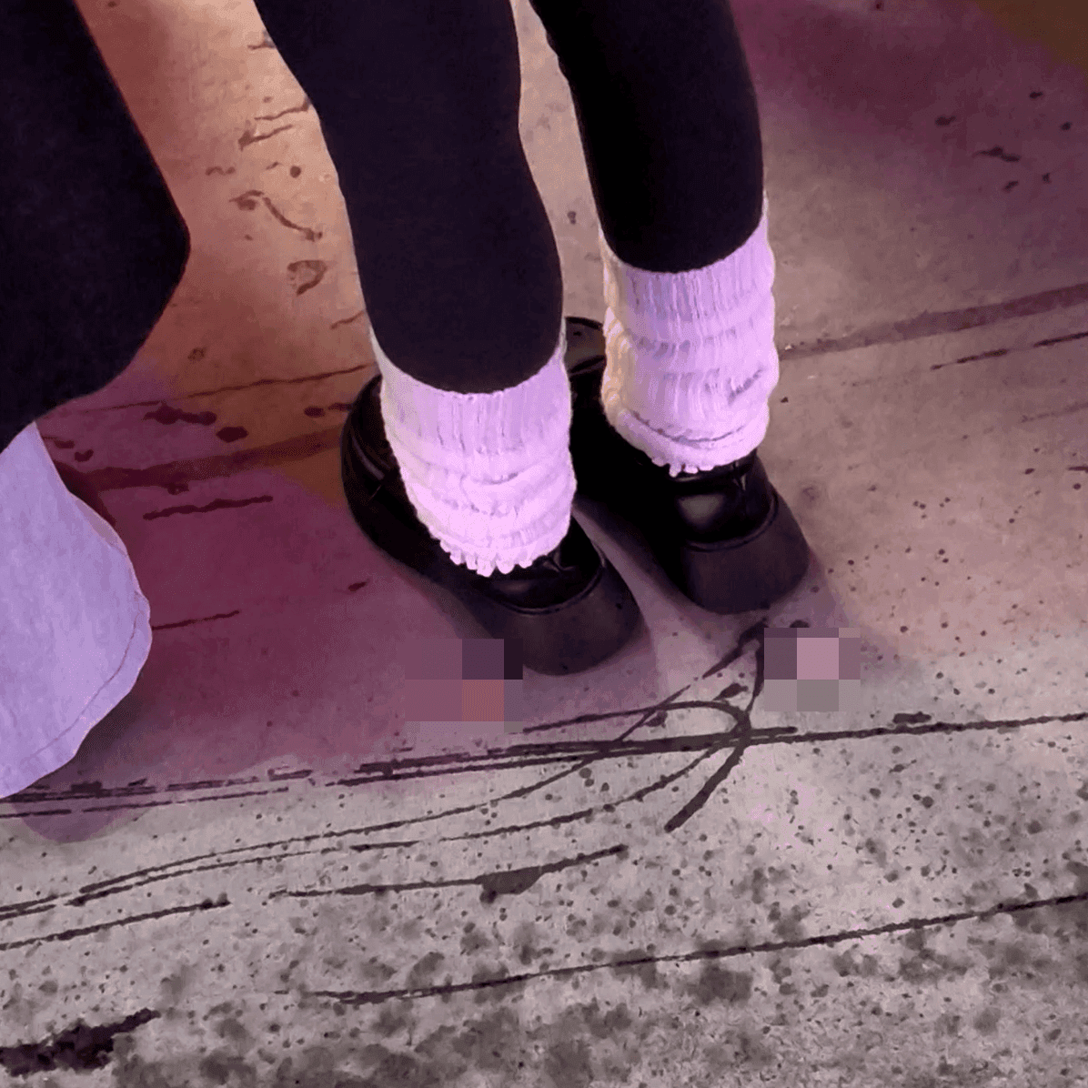 Outdoor plaza women in boots and leather shoes candid crush