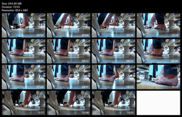 Girl in train wearing white high heels candid steps on foot