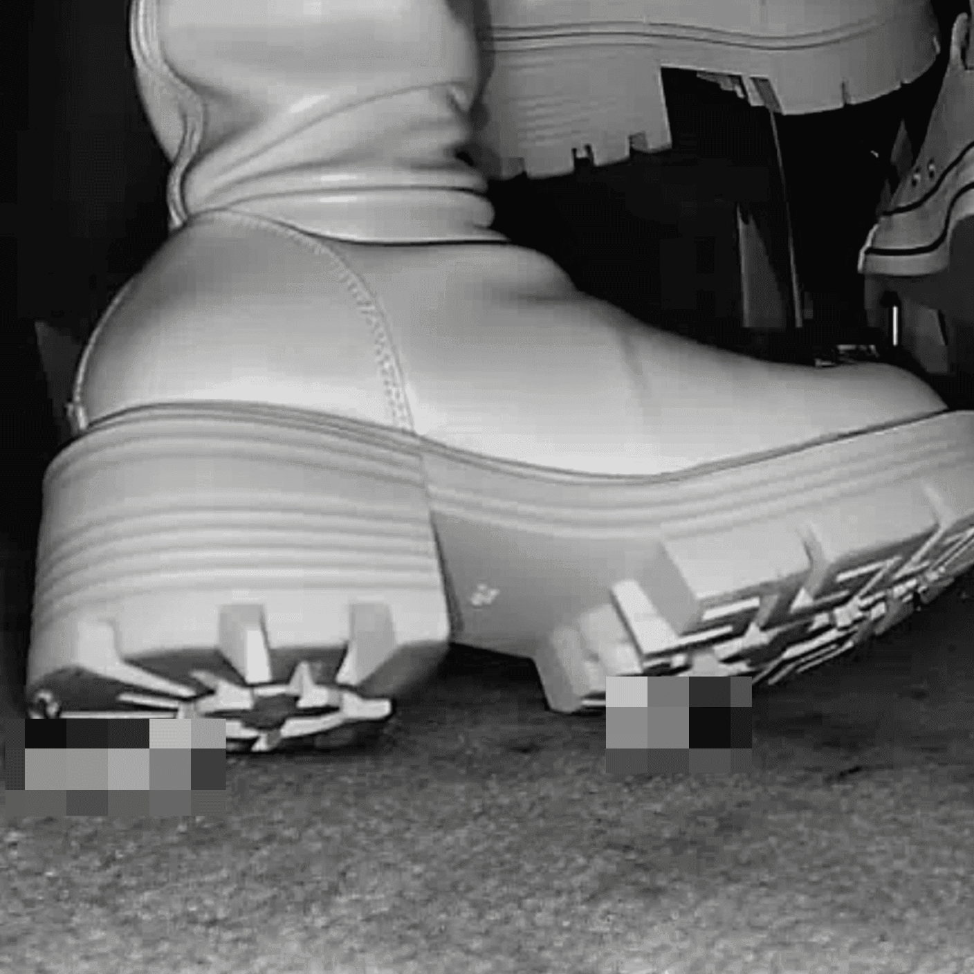 Woman wearing white boots candid crush in cinema