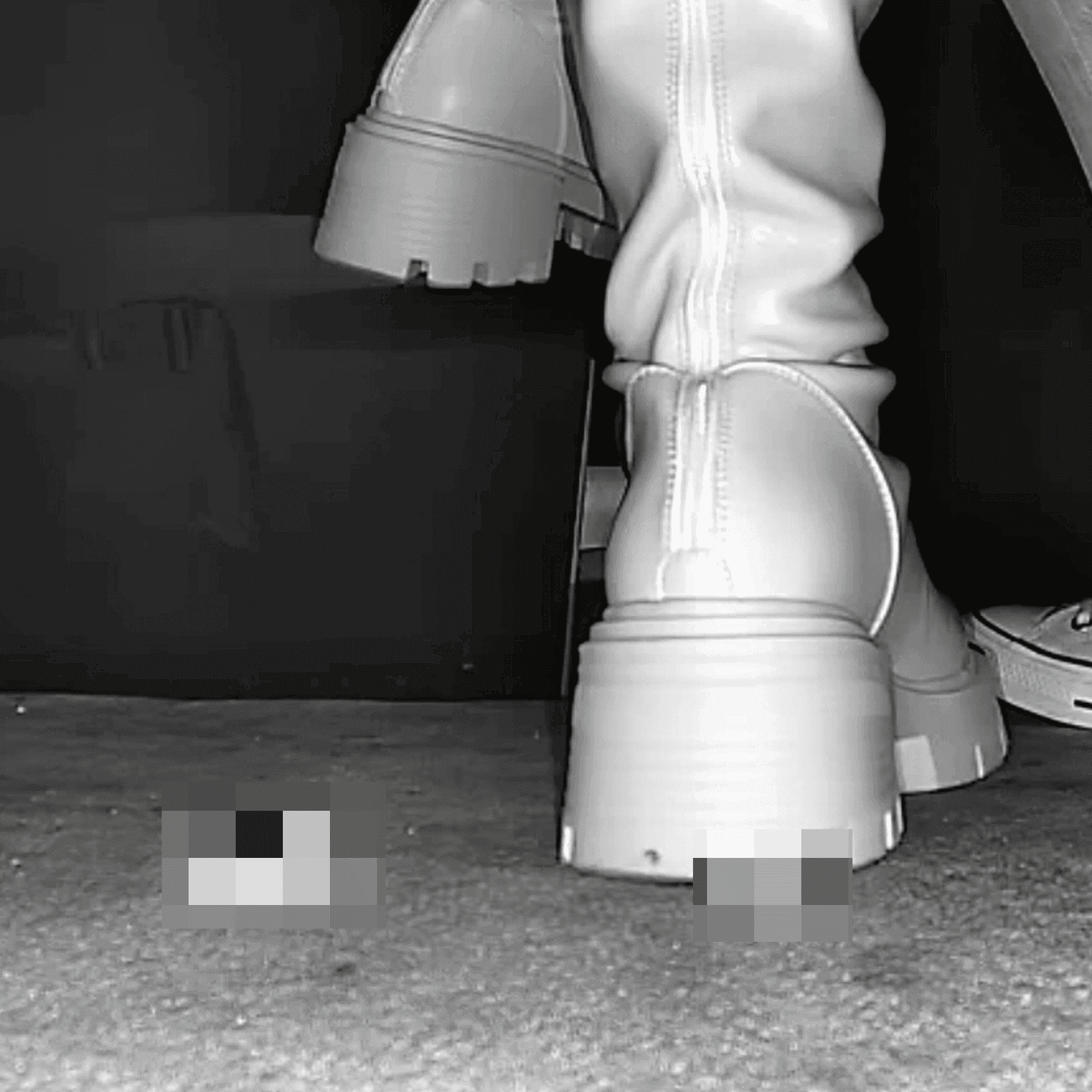Woman wearing white boots candid crush in cinema