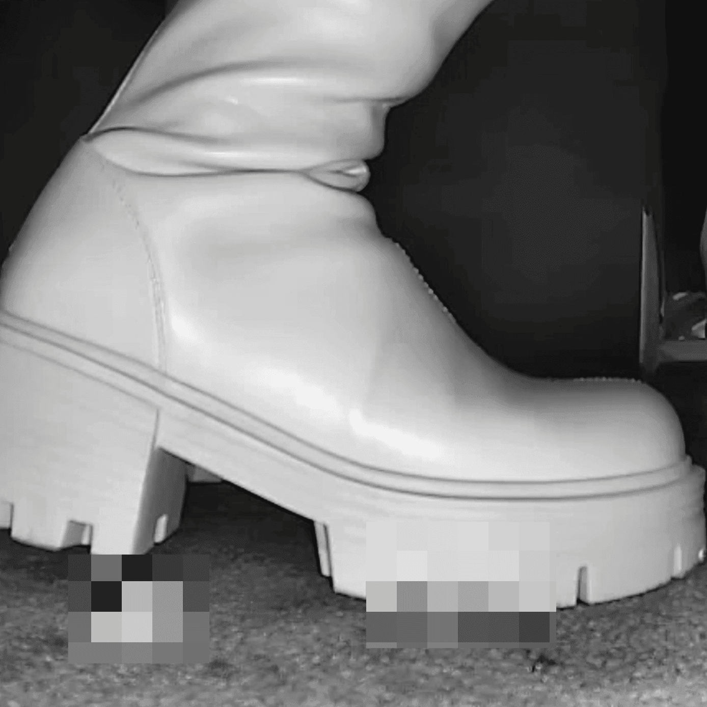 Woman wearing white boots candid crush in cinema