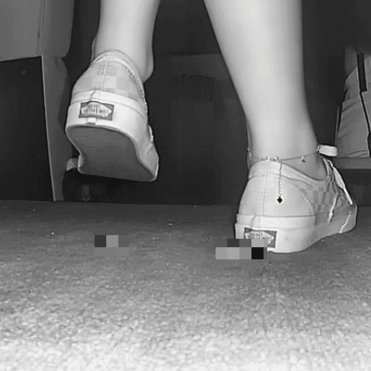 Girl in cinema candid crush with long skirt and Vans shoes