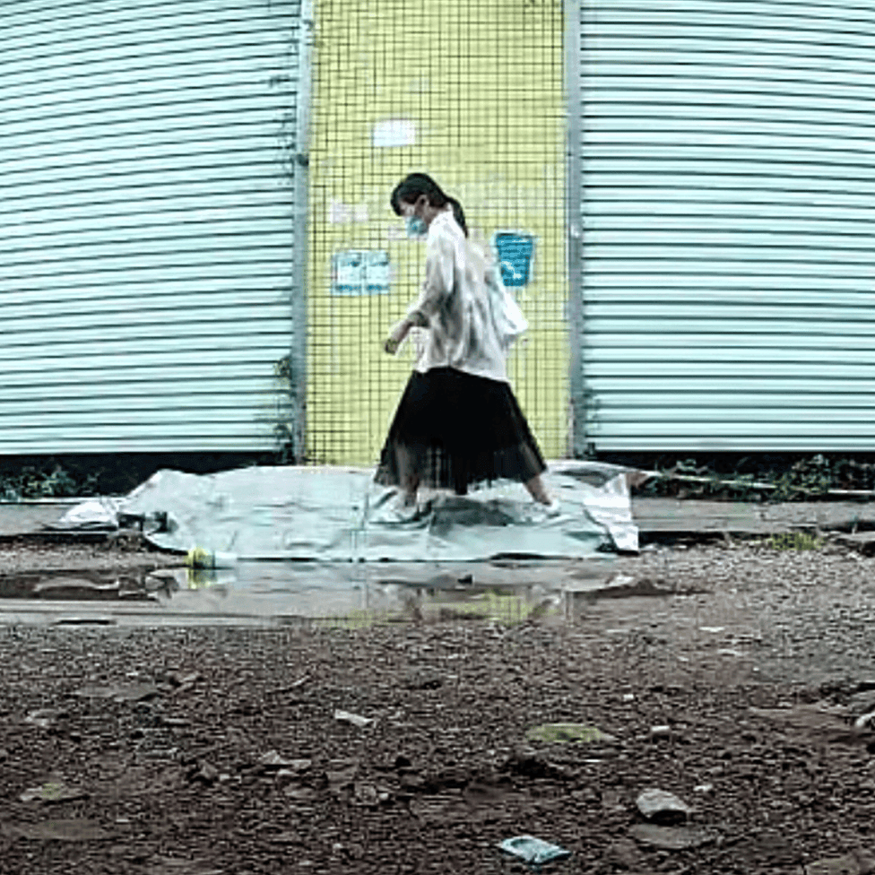 Outdoor human carpet trampled by girls (all girls)