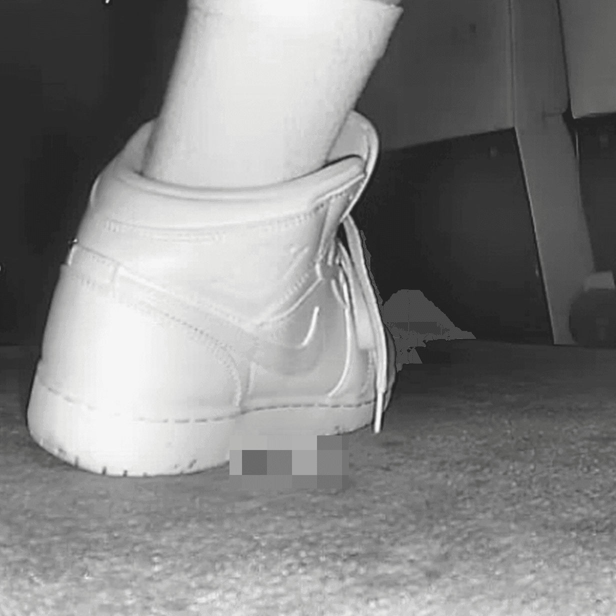 Woman at cinema with white high-top Nike Air Jordan sneakers candid crush