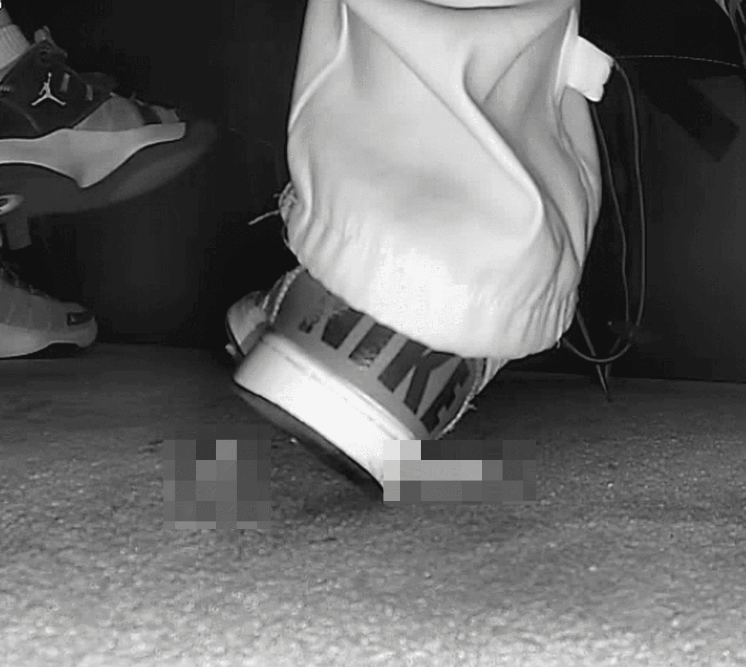 Girl in cinema candid crush with Nike Air Force sneakers