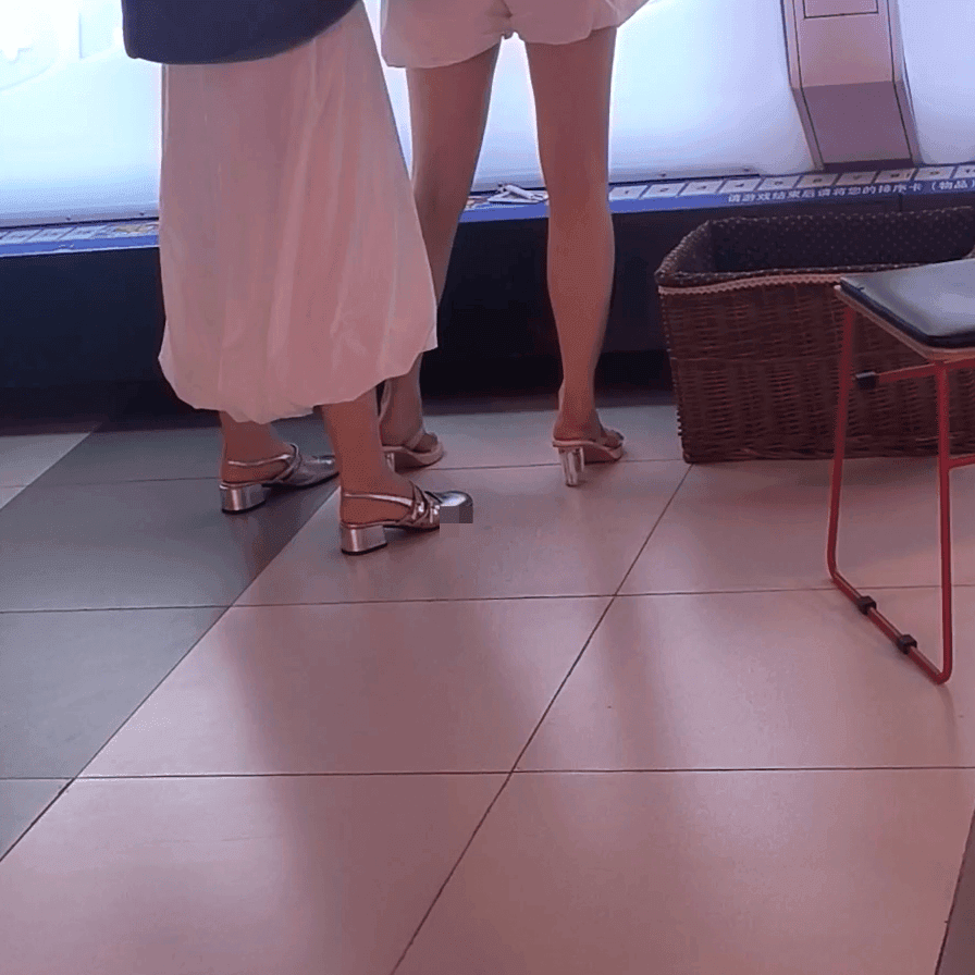 Amusement arcade woman clear chunky heels candid crush + Dance machine woman barefoot candid crush