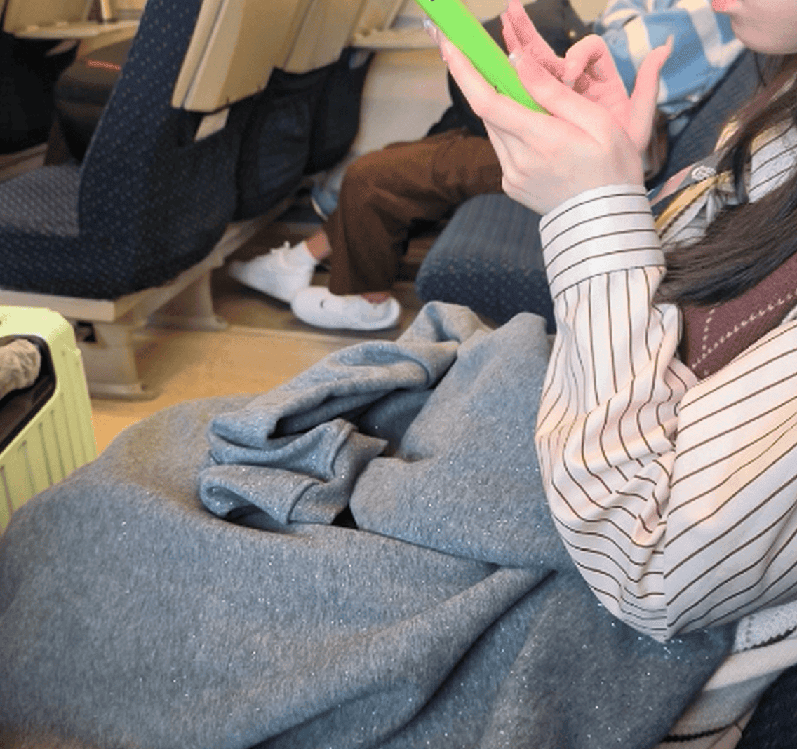 Girl in train wearing white high heels candid steps on foot